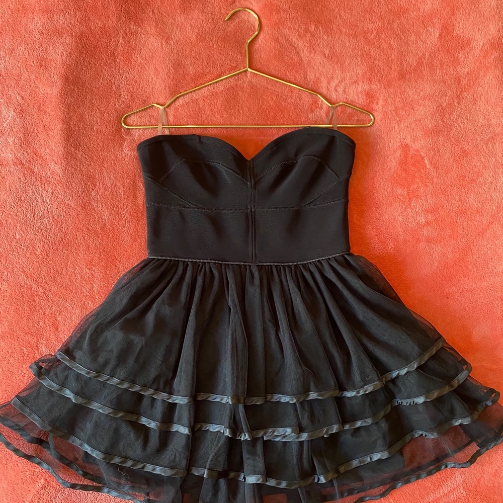 Layered Flare Strapless Cocktail Dress